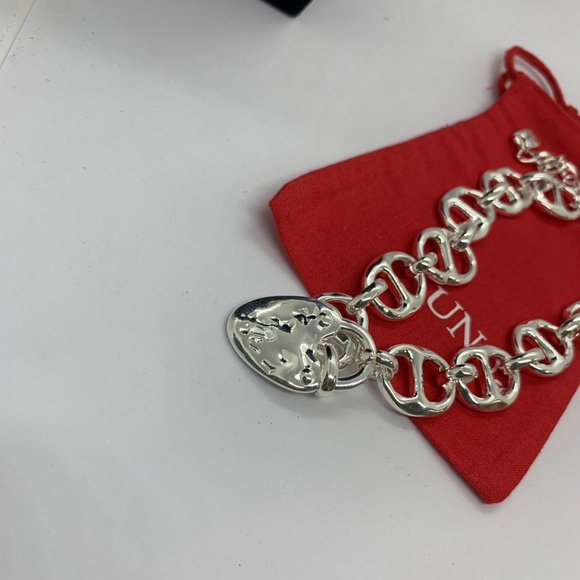 Uno de 50 Necklace Silver-plated Heavy Double Link Necklace Large Heart Lock - Picture 10 of 10